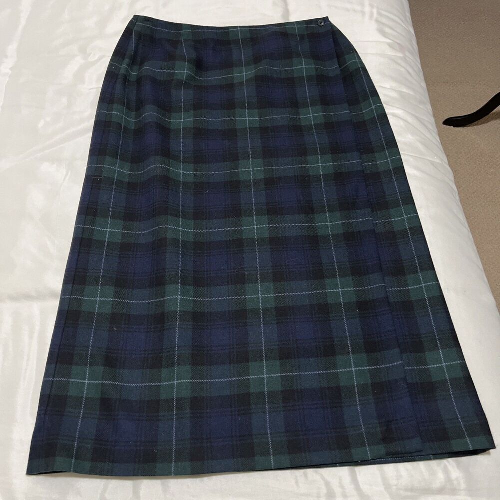 VINTAGE Eddie Bauer Tartan Plaid Wrap Blanket Skirt Maxi Womens 18 Wool Blend